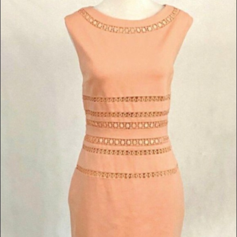 Light Orange Sleeveless Peach Embroidered Accent Work/Office Dress